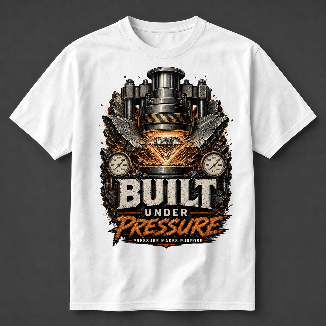 Camiseta blanca Built Under Pressure con diamante forjado bajo presión