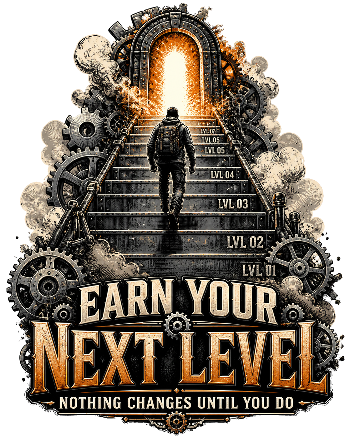 Diseño de camiseta Earn Your Next Level de Golden Stoic