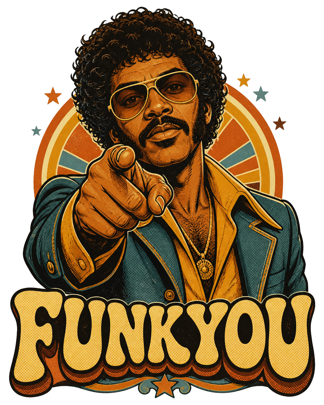 Diseño de camiseta Funkyou Curly Sideburns de Golden Stoic