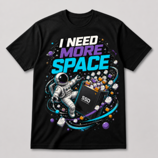 Camiseta negra I Need More Space con astronauta y disco SSD