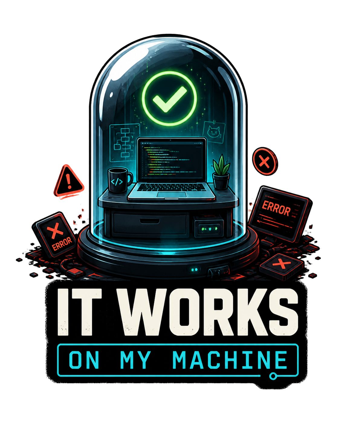 Diseño de camiseta It Works On My Machine de Golden Stoic