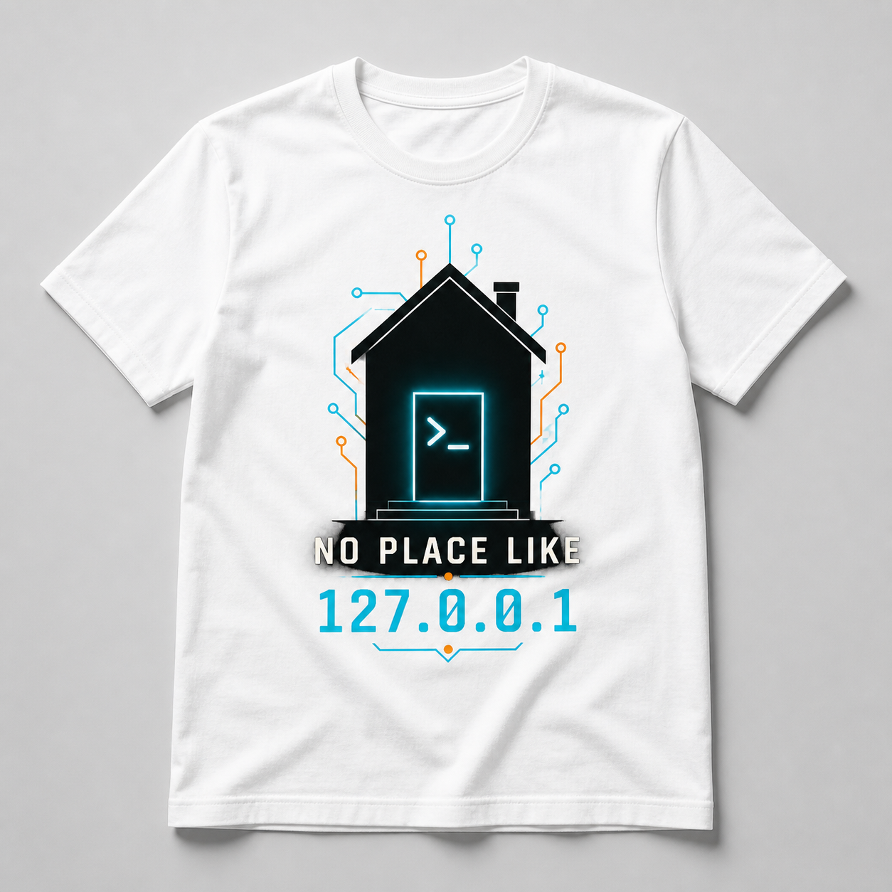 Camiseta blanca No Place Like 127.0.0.1 para programadores