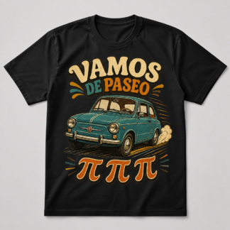 Camiseta negra Vamos de Paseo con coche clásico teal y texto pi pi pi